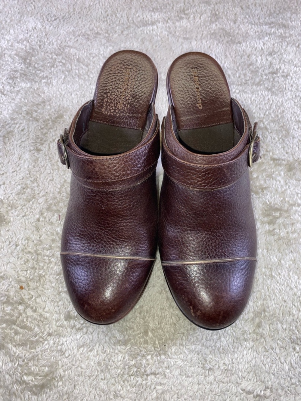 Eurostep  Meghan Brown Leather Clog Mules with Metallic Buckle New size 9